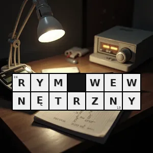 Hasło krzyżówkowe rym obejmujący wyrazy wewnątrz jednego wersu - rym wewnętrzny – rozwiązanie, synonimy, podpowiedzi i definicje krzyżówkowe